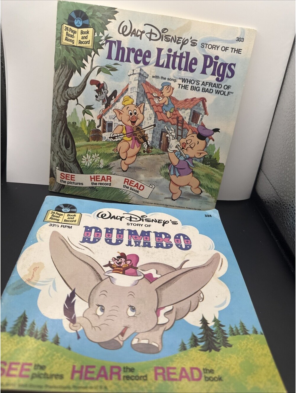 Walt Disney's The Story of Dumbo 33 1/3 rpm & 3 Little Pigs See Hear Read